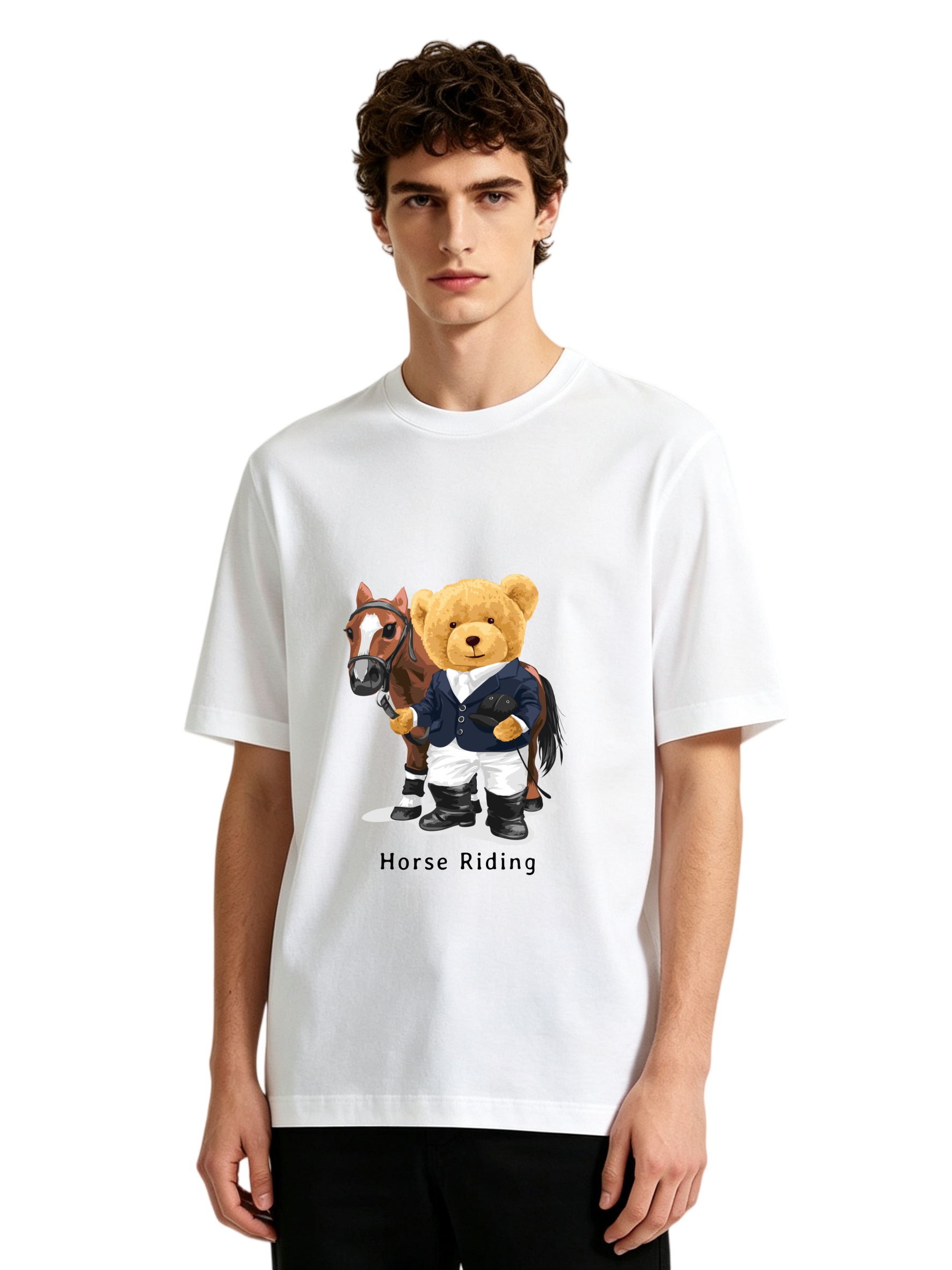 Men's Horse Riding Teddy Bear  - Polo Shirt Equestrian のレビューと価格