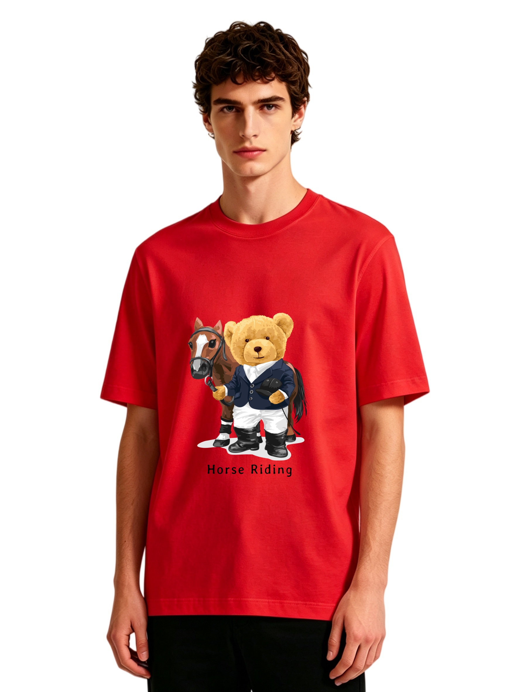 Men's Horse Riding Teddy Bear  - Polo Shirt Equestrian のレビューと価格