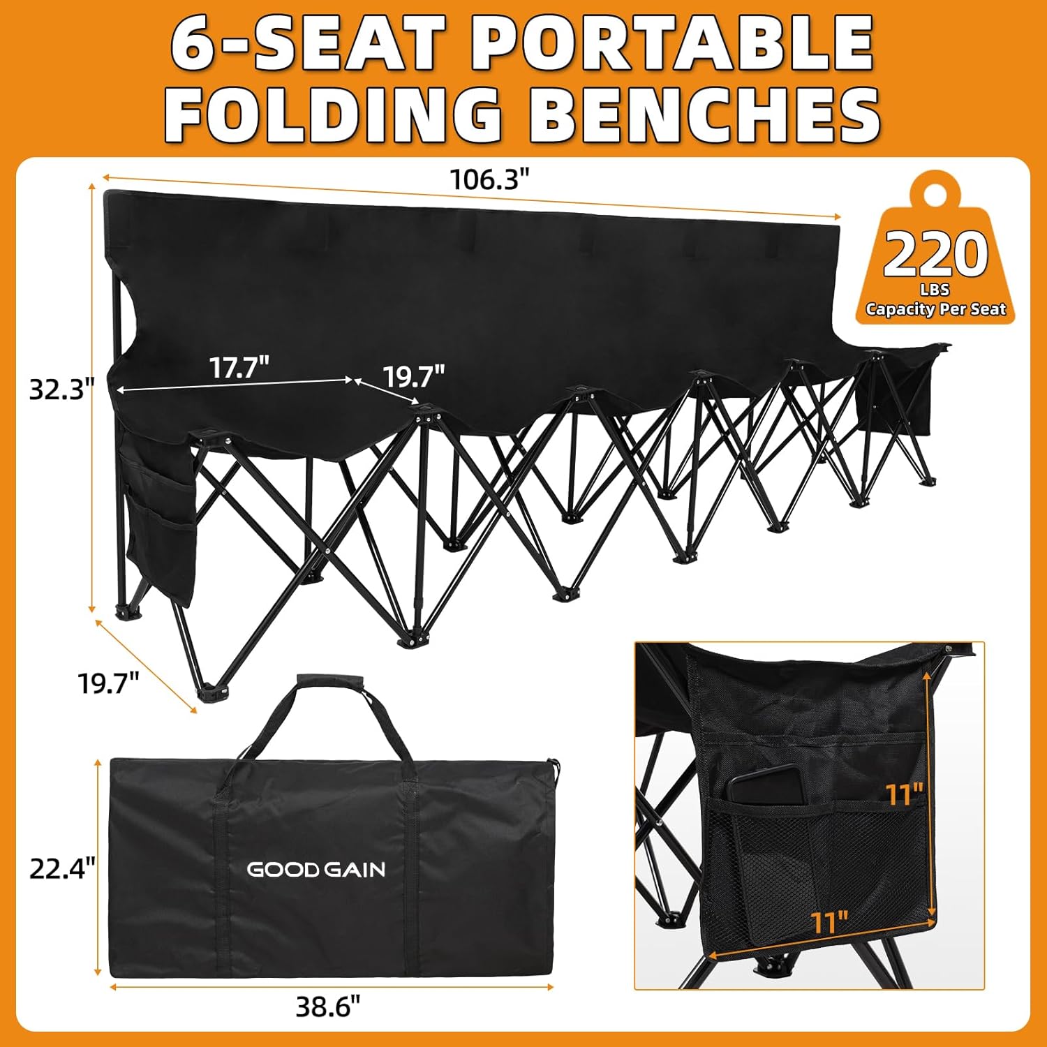 Portable Folding Black Outdoor - Outdoor Sport Bench のレビューと価格